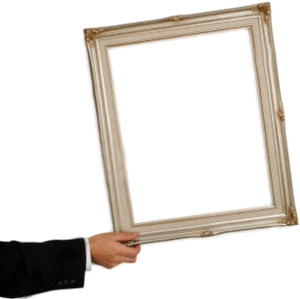 A hand holds an empty picture frame